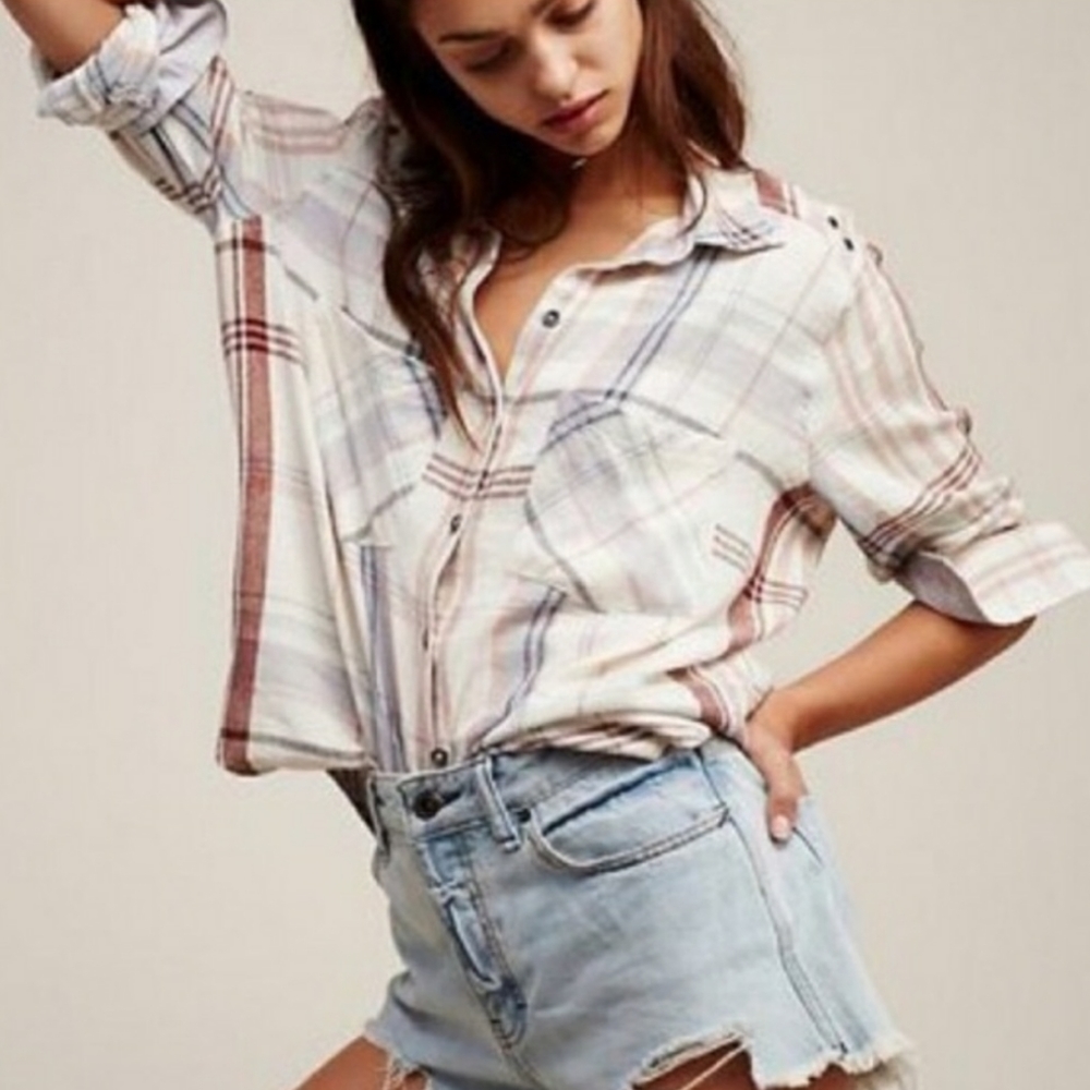 Free People"Wesley" Plaid Print Top - Picture 1 of 8
